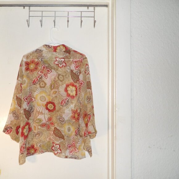 Alfred Dunner Sheer Floral Button Down Top Sz 14 - Picture 5 of 6